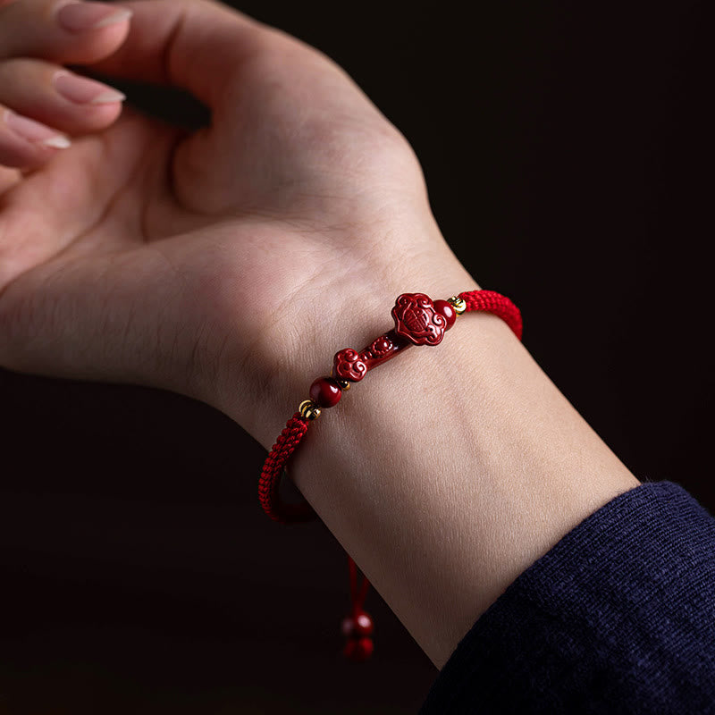Cinnabar Fu Charakter 14–20 cm rote Schnur geflochtenes Armband