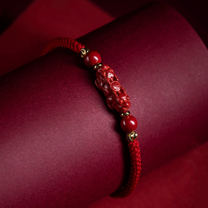 Cinnabar Fu Charakter 14–20 cm rote Schnur geflochtenes Armband