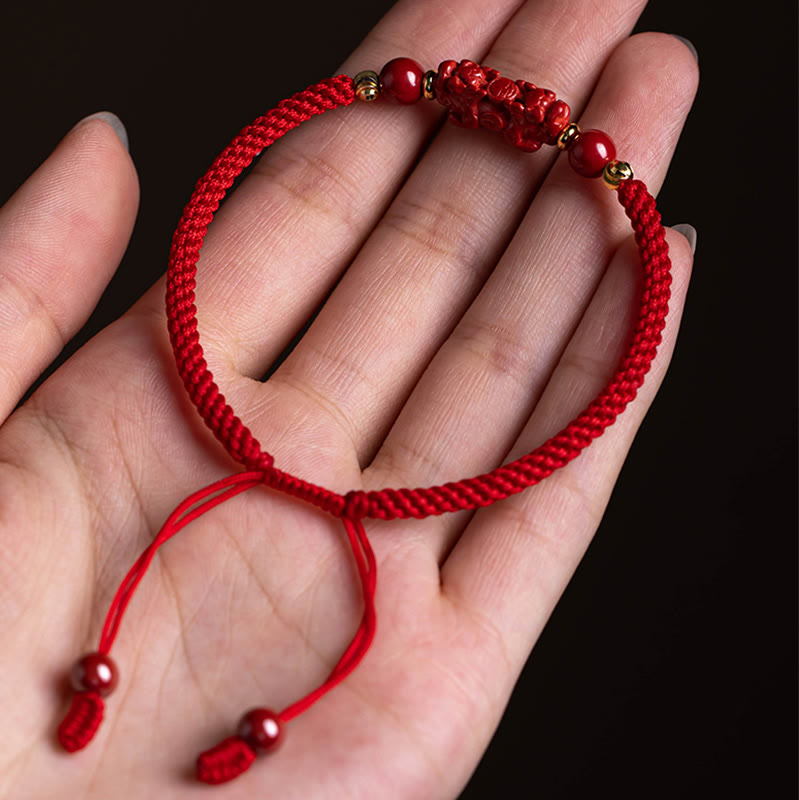 Cinnabar Fu Charakter 14–20 cm rote Schnur geflochtenes Armband