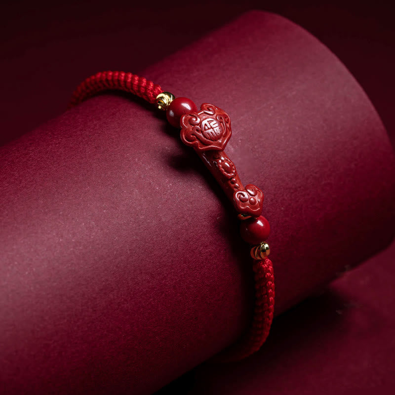 Cinnabar Fu Charakter 14–20 cm rote Schnur geflochtenes Armband