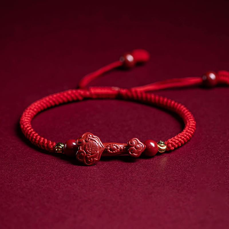 Cinnabar Fu Charakter 14–20 cm rote Schnur geflochtenes Armband