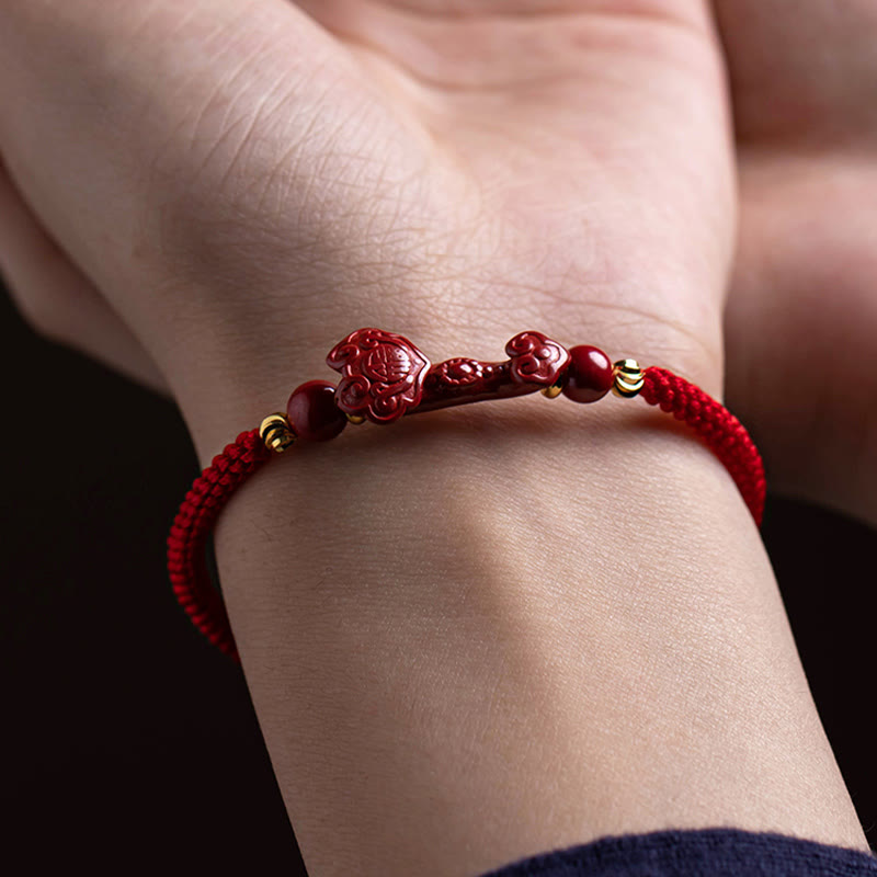 Cinnabar Fu Charakter 14–20 cm rote Schnur geflochtenes Armband