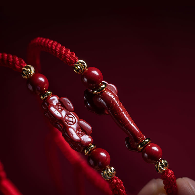 Cinnabar Fu Charakter 14–20 cm rote Schnur geflochtenes Armband
