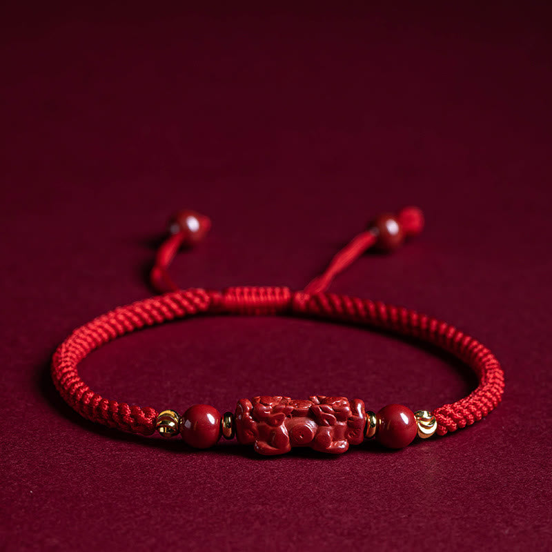 Cinnabar Fu Charakter 14–20 cm rote Schnur geflochtenes Armband