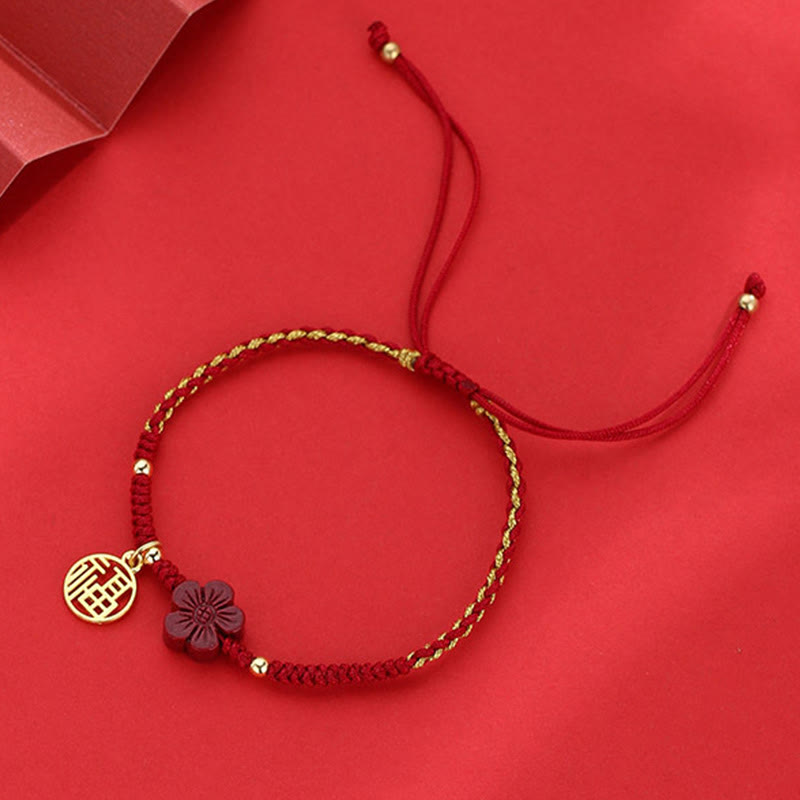 Zinnober Fu Charakter Segensschnur Armband 10mm