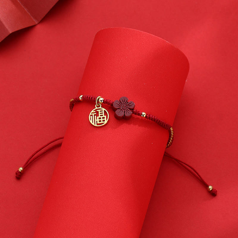 Zinnober Fu Charakter Segensschnur Armband 10mm
