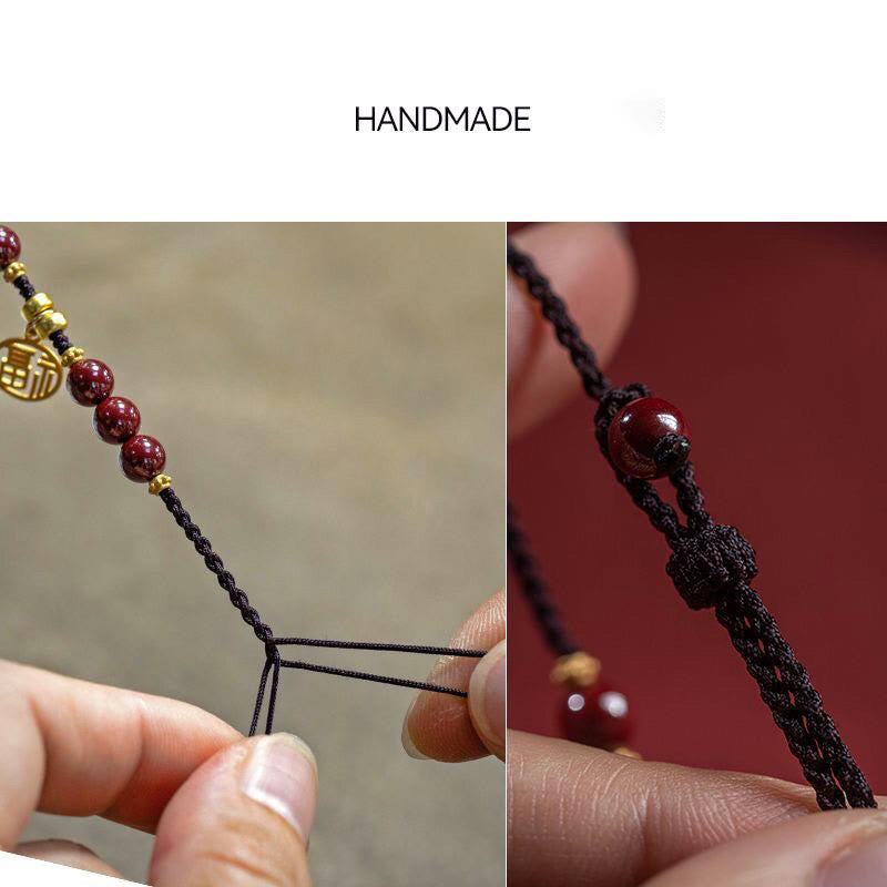 Geflochtenes Armband mit Zinnober-Fu-Charakter, 14–19 cm