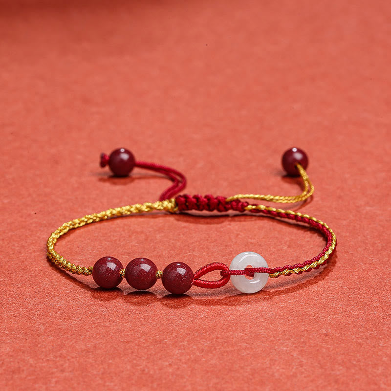 Zinnober-Jade-Armband mit Friedensschnalle für Ruhe und Segen
