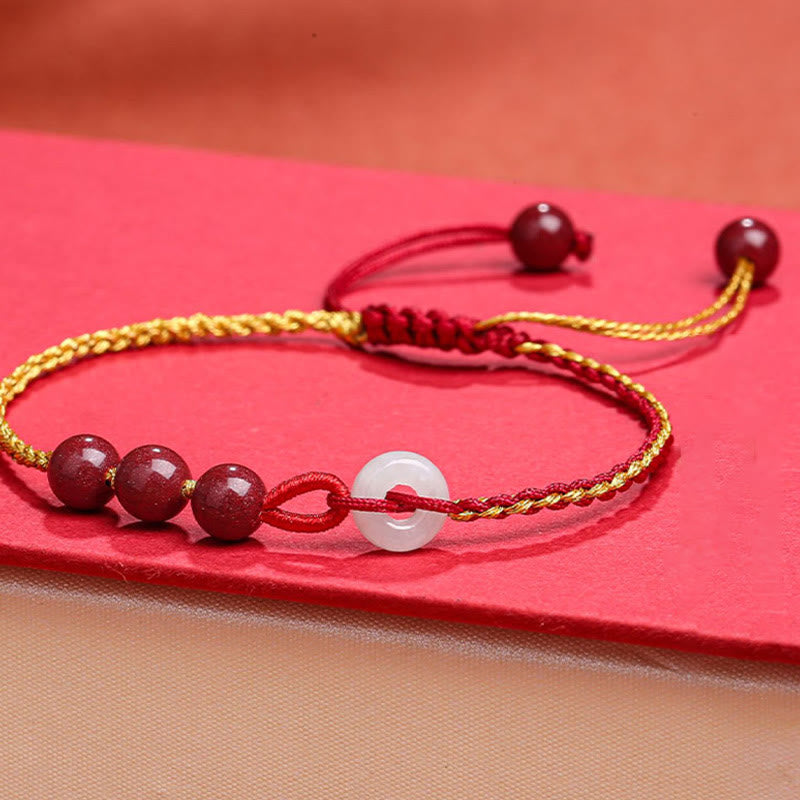 Zinnober-Jade-Armband mit Friedensschnalle für Ruhe und Segen
