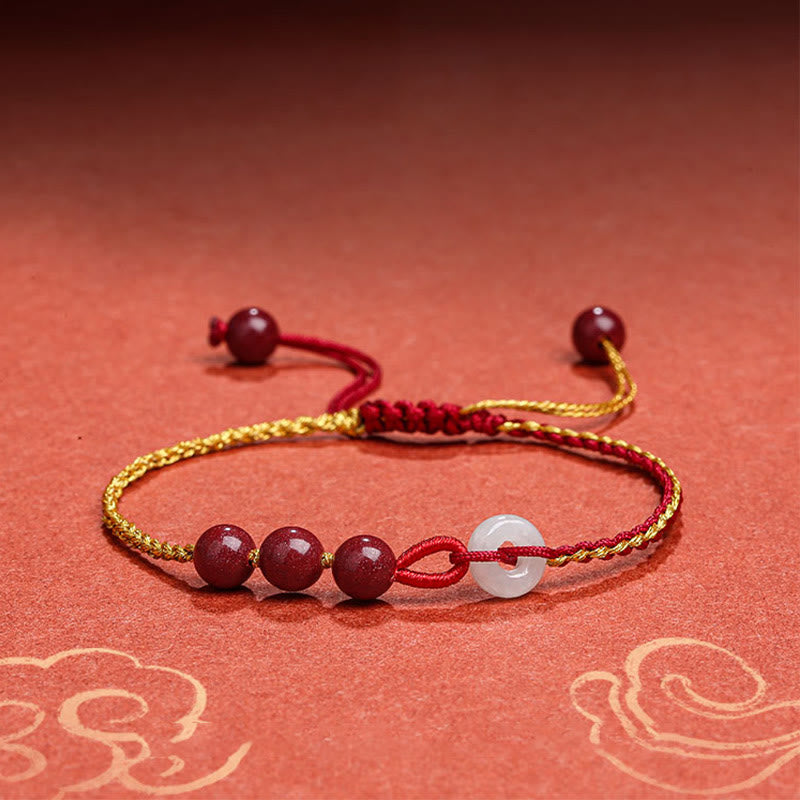 Zinnober-Jade-Armband mit Friedensschnalle für Ruhe und Segen