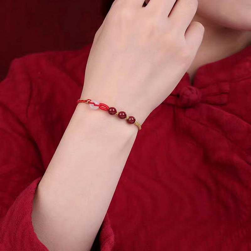 Zinnober-Jade-Armband mit Friedensschnalle für Ruhe und Segen