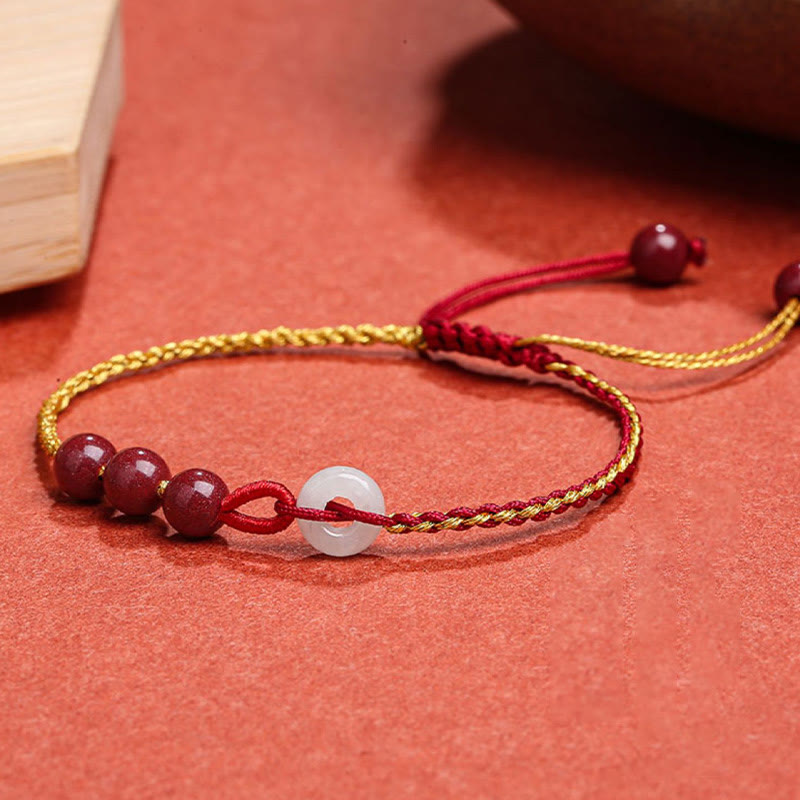Zinnober-Jade-Armband mit Friedensschnalle für Ruhe und Segen