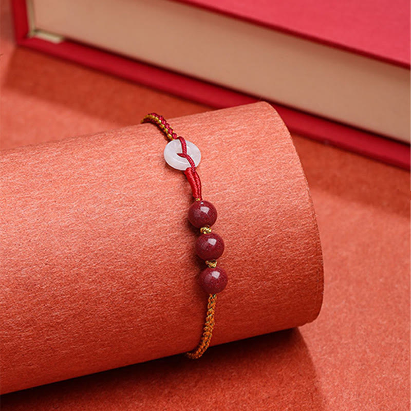Zinnober-Jade-Armband mit Friedensschnalle für Ruhe und Segen