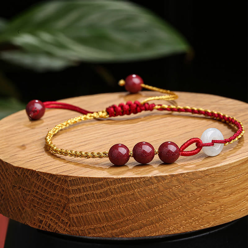 Zinnober-Jade-Armband mit Friedensschnalle für Ruhe und Segen