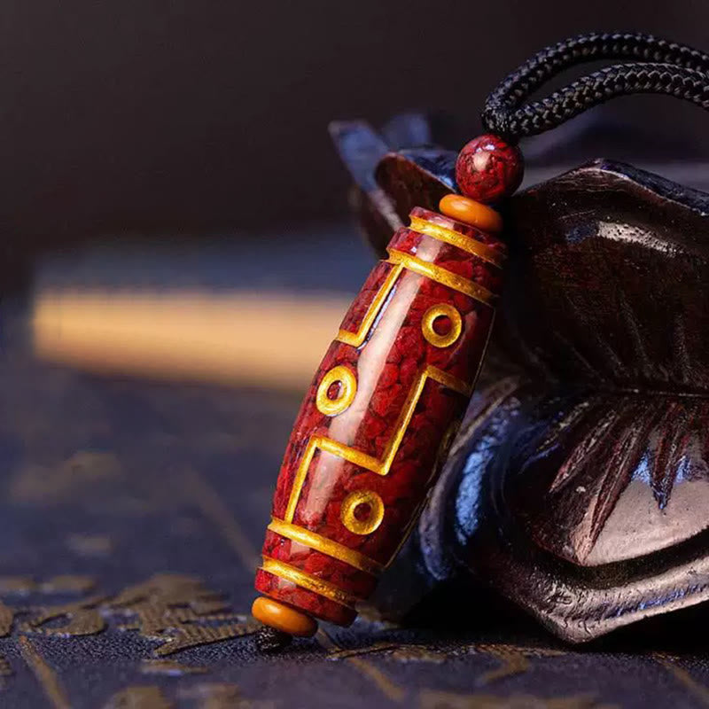 Zinnober-Neun-Augen-Dzi-Perlen-Halskettenanhänger für spirituellen Schutz