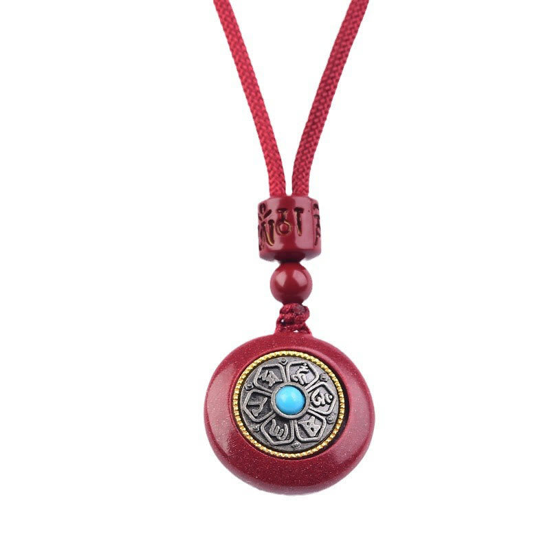 Zinnober Om Mani Padme Hum Halskette Anhänger 24mm Segen