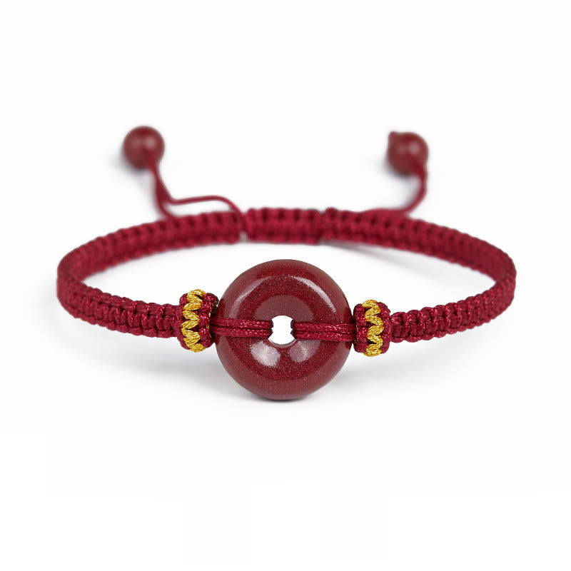Zinnober-Armband mit Friedensschnalle und geflochtener Schnur zum Schutz