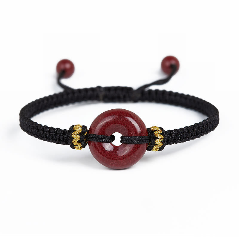 Zinnober-Armband mit Friedensschnalle und geflochtener Schnur zum Schutz