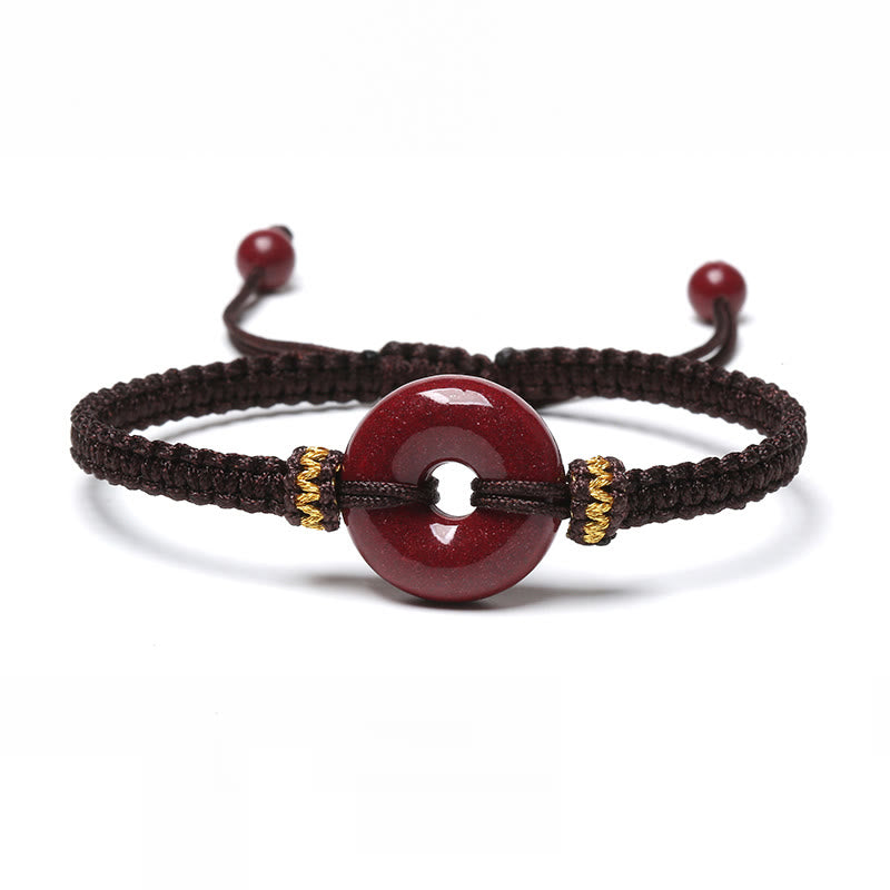 Zinnober-Armband mit Friedensschnalle und geflochtener Schnur zum Schutz