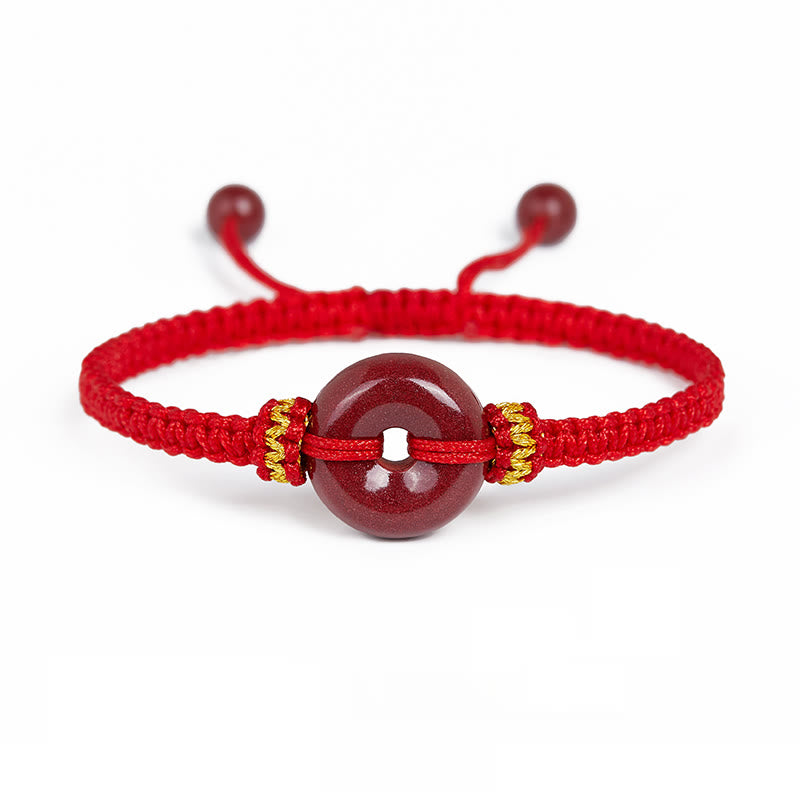 Zinnober-Armband mit Friedensschnalle und geflochtener Schnur zum Schutz