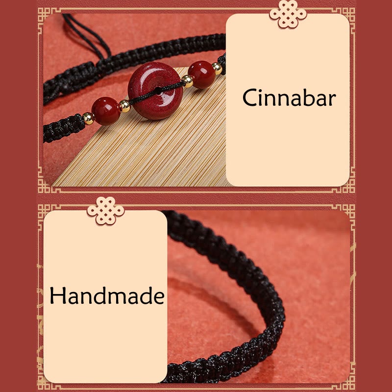 Zinnober-Armband mit Friedensschnalle und roter Schnur für Schutz und Segen