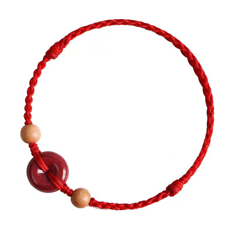 Zinnober-Pfirsichholz-Armband mit Peace-Schnalle | Harmonie &amp; Reichtum