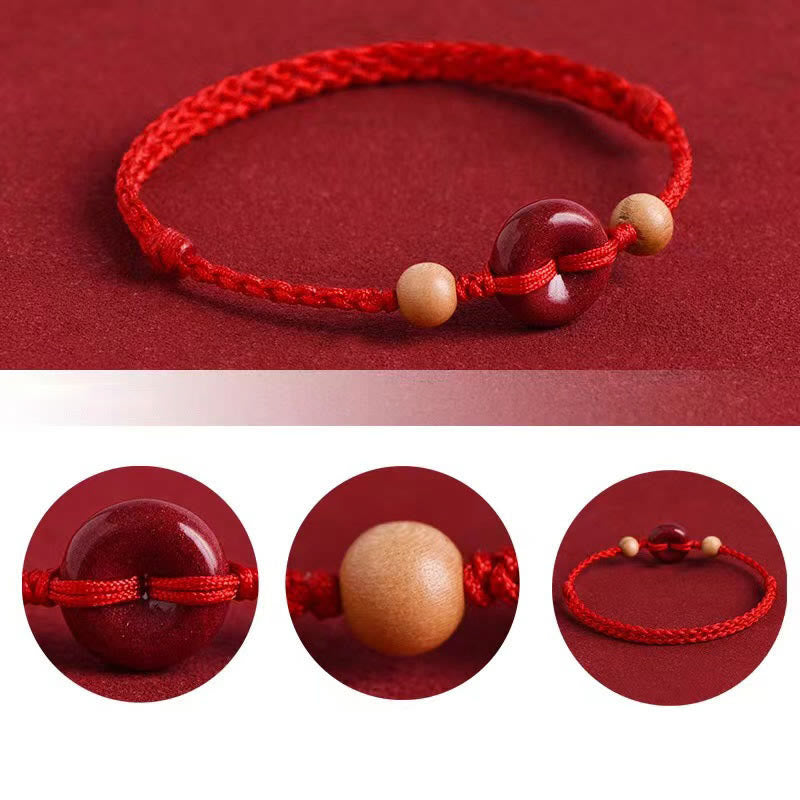 Zinnober-Pfirsichholz-Armband mit Peace-Schnalle | Harmonie &amp; Reichtum