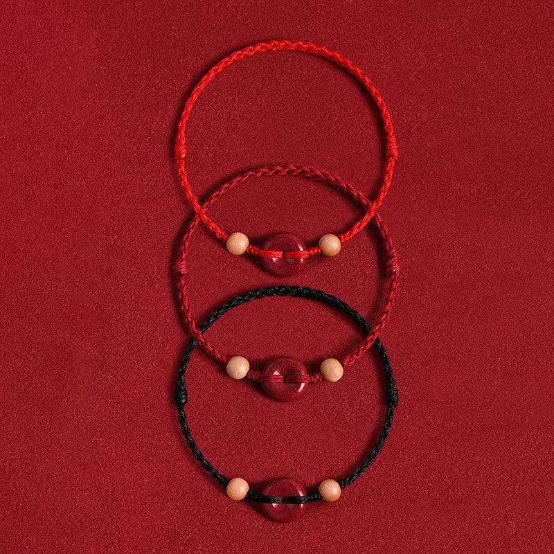 Zinnober-Pfirsichholz-Armband mit Peace-Schnalle | Harmonie &amp; Reichtum