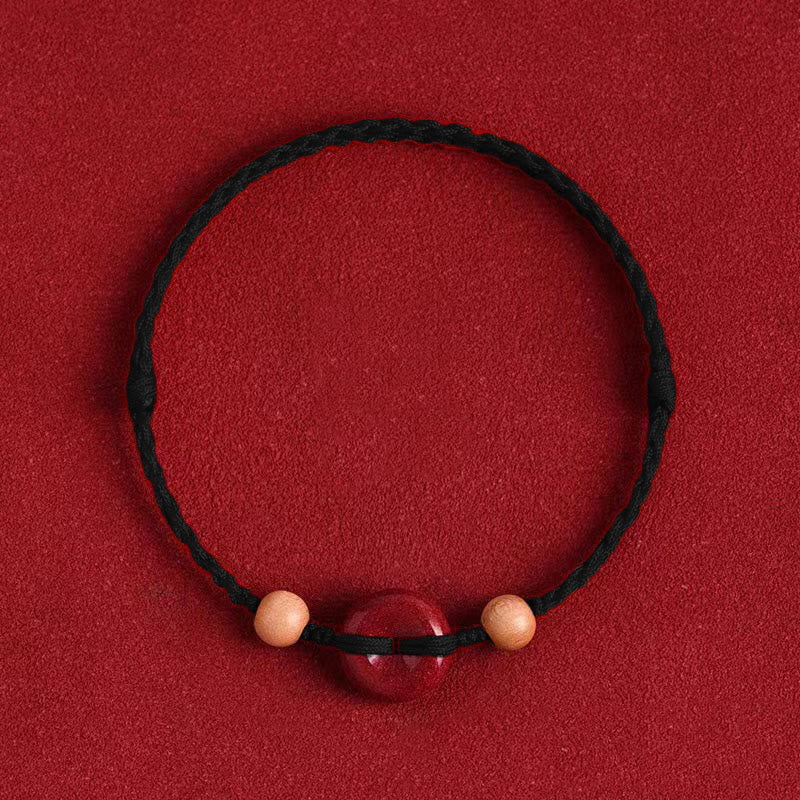 Zinnober-Pfirsichholz-Armband mit Peace-Schnalle | Harmonie &amp; Reichtum