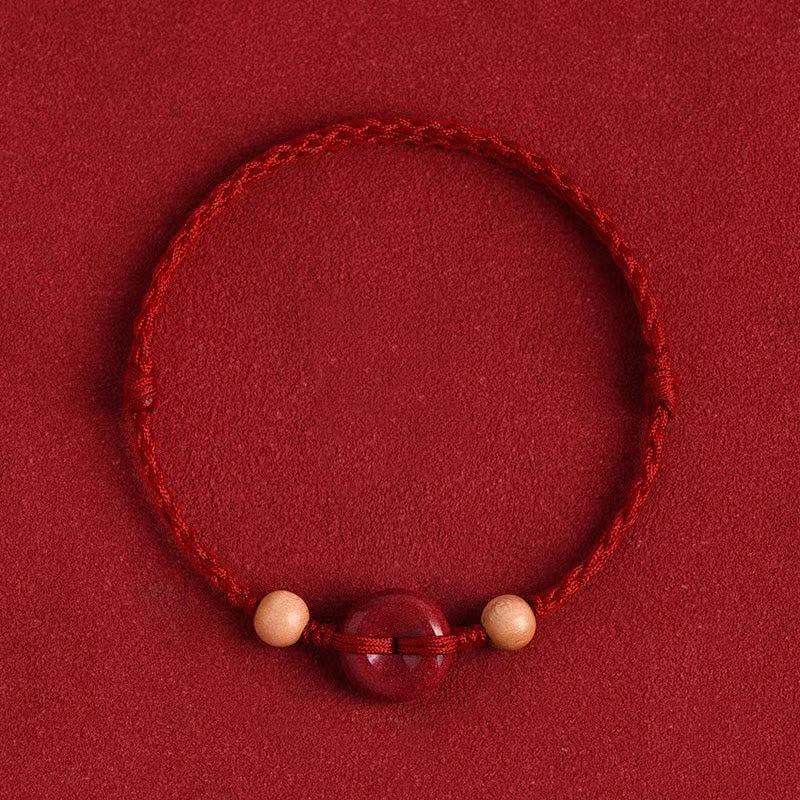 Zinnober-Pfirsichholz-Armband mit Peace-Schnalle | Harmonie &amp; Reichtum