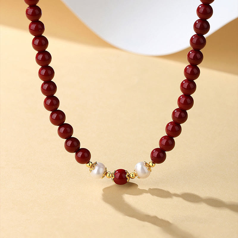 Cinnabar Pearl Blessing Schmuckset aus 925er Sterlingsilber