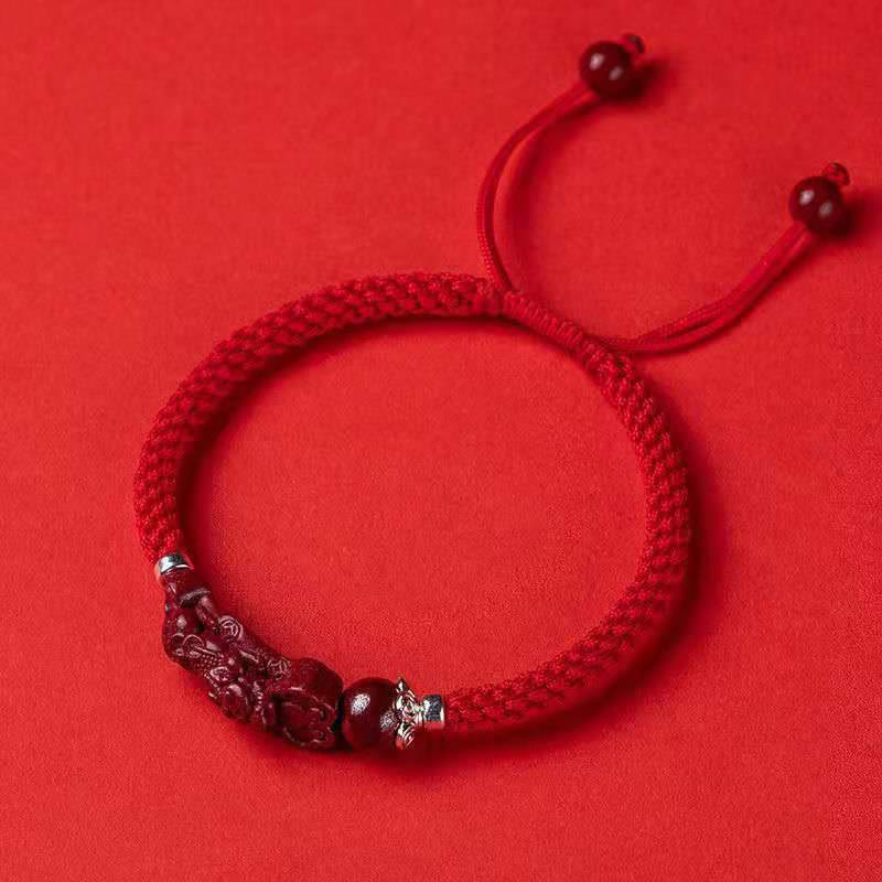 Zinnoberrotes Pixiu-Armband für Reichtum und Glück | Handgefertigt