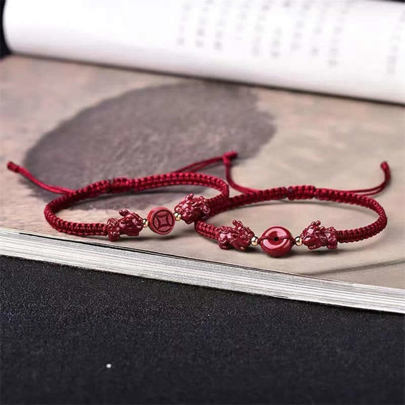 Zinnober Pixiu Kupfermünze Rotes Schnurarmband für Reichtum