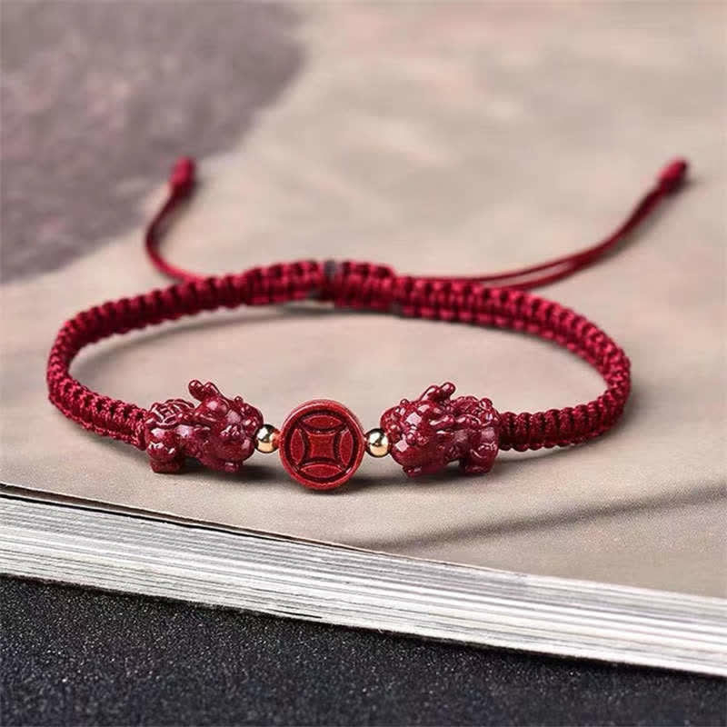 Zinnober Pixiu Kupfermünze Rotes Schnurarmband für Reichtum
