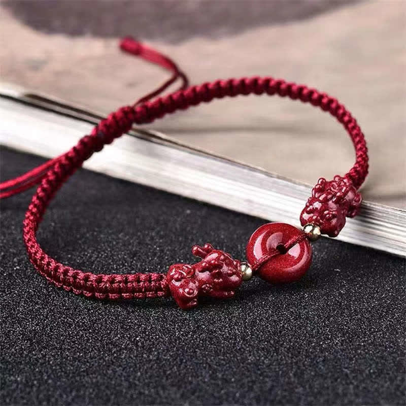 Zinnober Pixiu Kupfermünze Rotes Schnurarmband für Reichtum