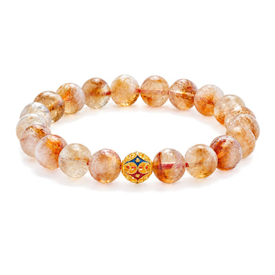 8.5-9mm Citrine Protection Bracelet with 999 Sterling Silver Beads, Citrine, on a white background