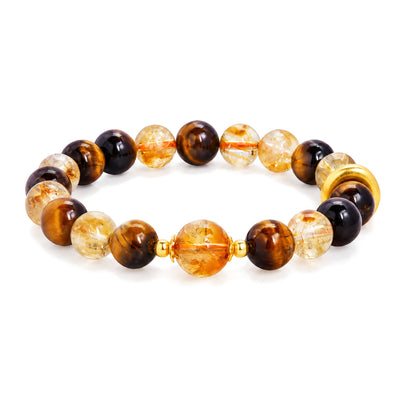 8mm Citrine Tiger Eye Peace Buckle Bracelet for Protection, Citrine, on a white background