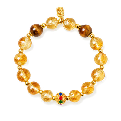 Citrine Tiger Eye Protection Bracelet 8mm, Citrine, on a white background