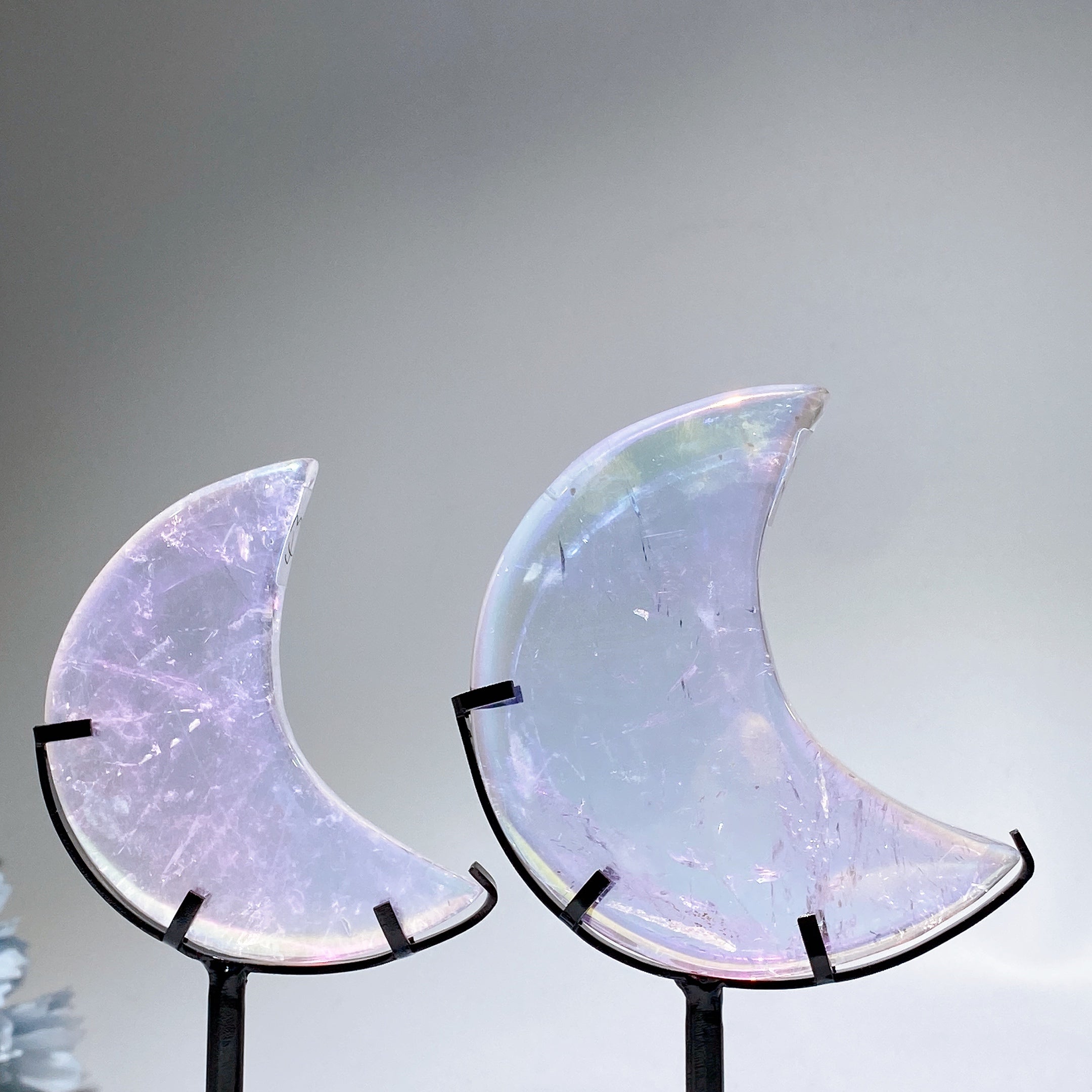 Clear Quartz Aura Angel Moon Carving with Stand 8cm