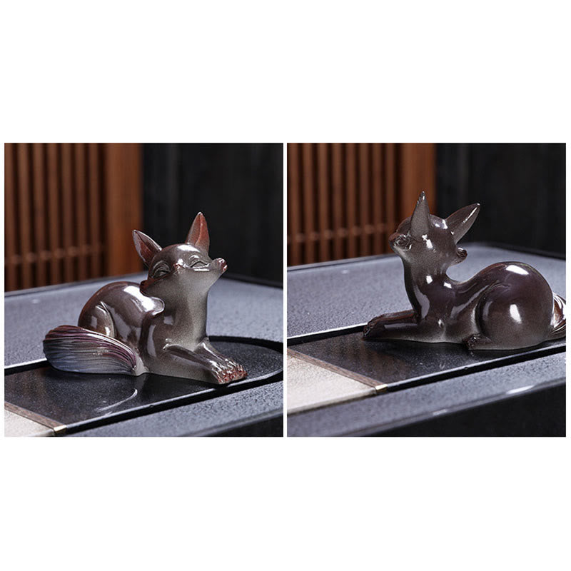 Farbwechselnde Fuchs-Teetier-Figur aus Kunstharz | Zen-Dekor