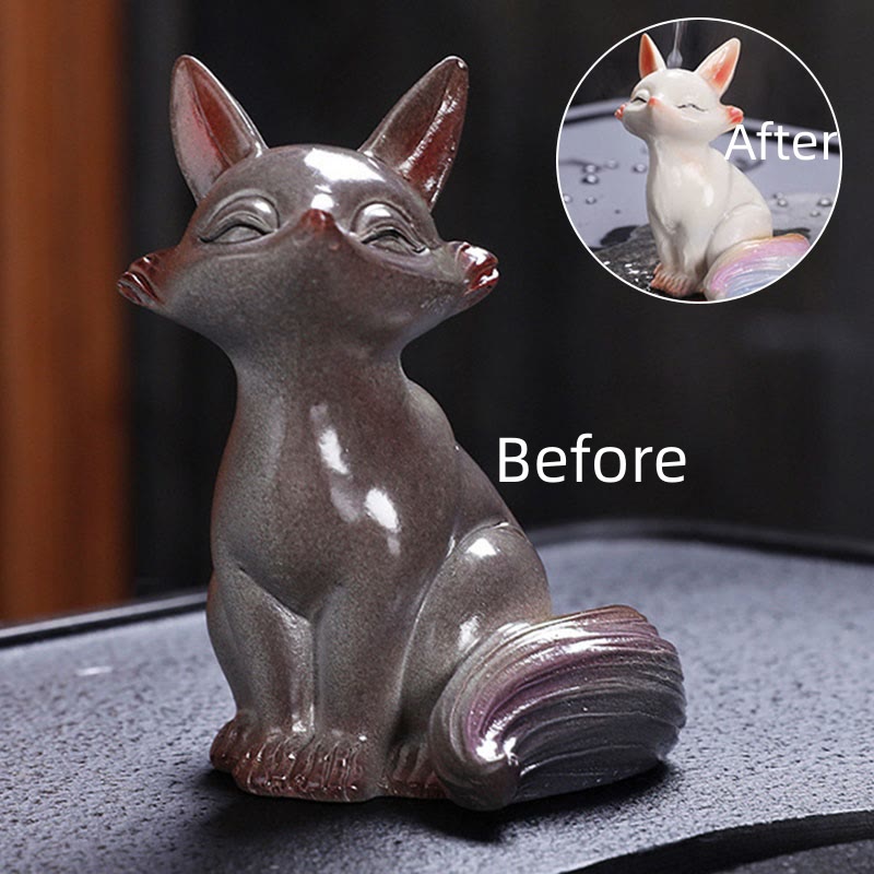 Farbwechselnde Fuchs-Teetier-Figur aus Kunstharz | Zen-Dekor