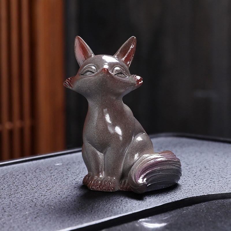 Farbwechselnde Fuchs-Teetier-Figur aus Kunstharz | Zen-Dekor