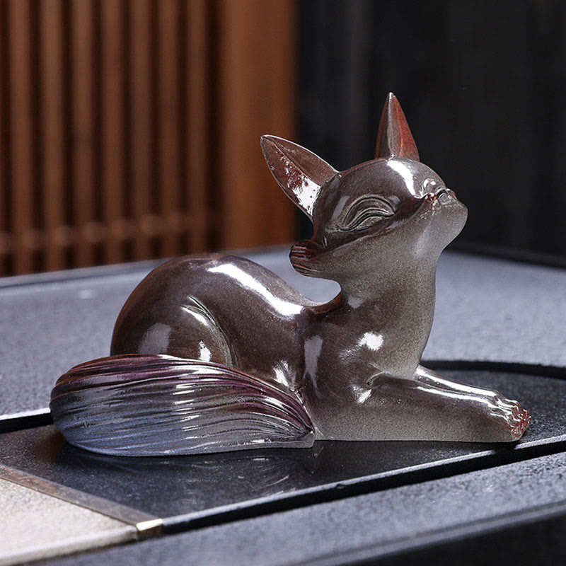 Farbwechselnde Fuchs-Teetier-Figur aus Kunstharz | Zen-Dekor