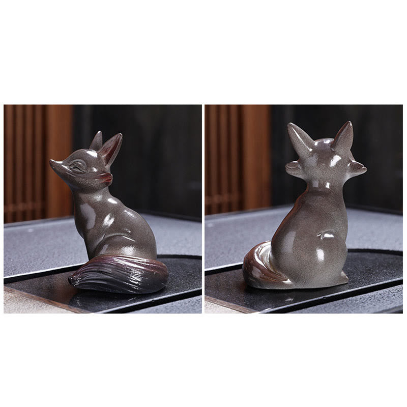 Farbwechselnde Fuchs-Teetier-Figur aus Kunstharz | Zen-Dekor