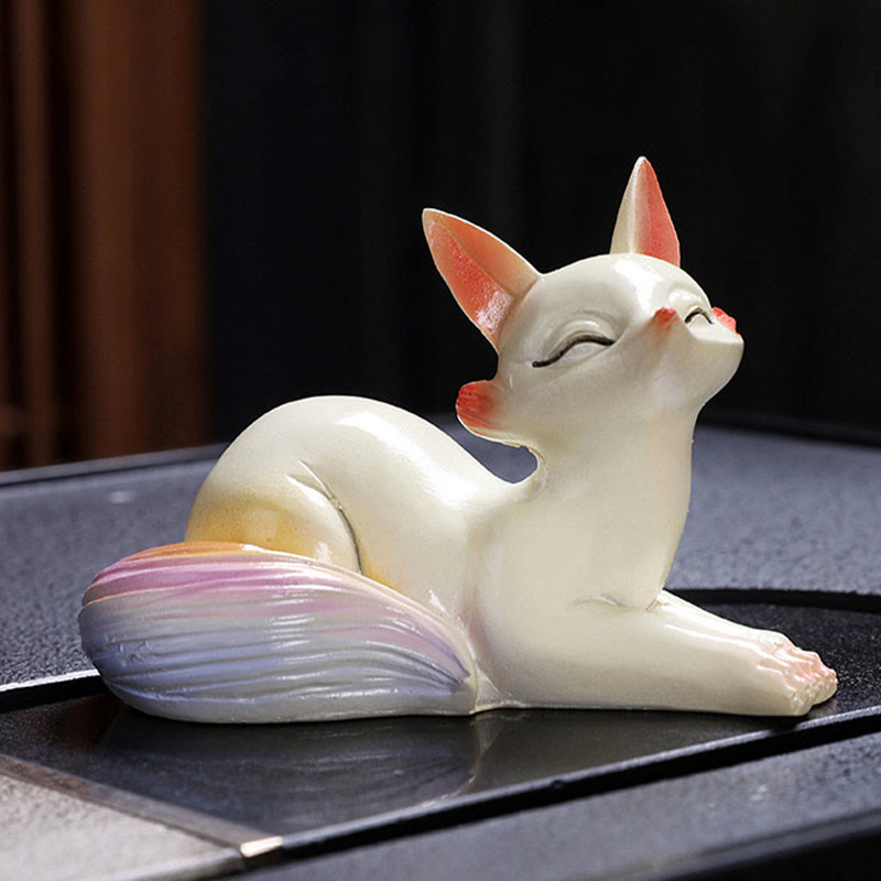 Farbwechselnde Fuchs-Teetier-Figur aus Kunstharz | Zen-Dekor
