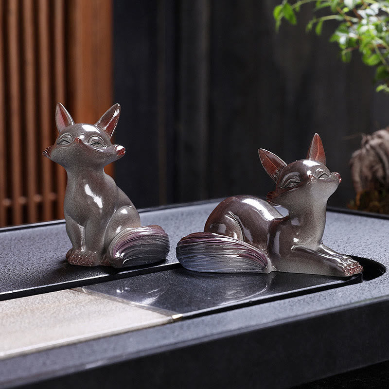 Farbwechselnde Fuchs-Teetier-Figur aus Kunstharz | Zen-Dekor