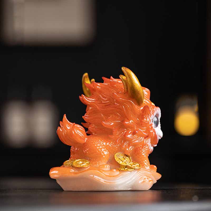 Farbwechselnde Kirin-Statue aus Kunstharz, spirituelle Statue, Zen-Dekoration für Zuhause