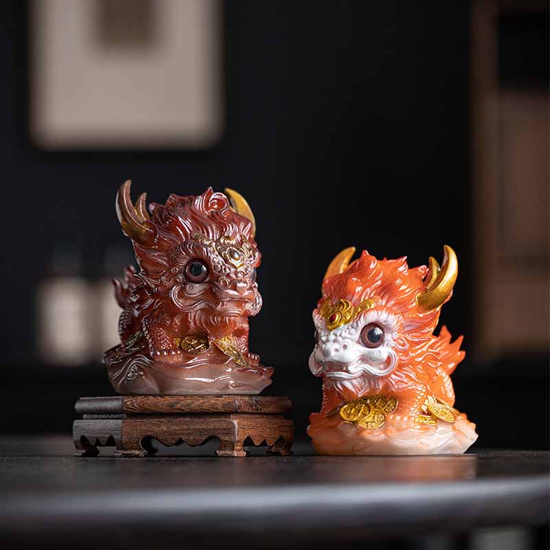 Farbwechselnde Kirin-Statue aus Kunstharz, spirituelle Statue, Zen-Dekoration für Zuhause