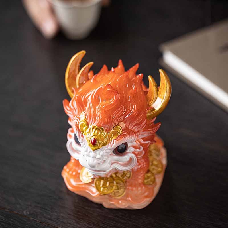 Farbwechselnde Kirin-Statue aus Kunstharz, spirituelle Statue, Zen-Dekoration für Zuhause