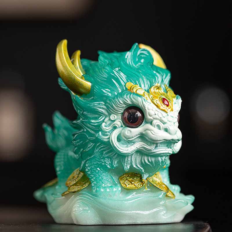 Farbwechselnde Kirin-Statue aus Kunstharz, spirituelle Statue, Zen-Dekoration für Zuhause